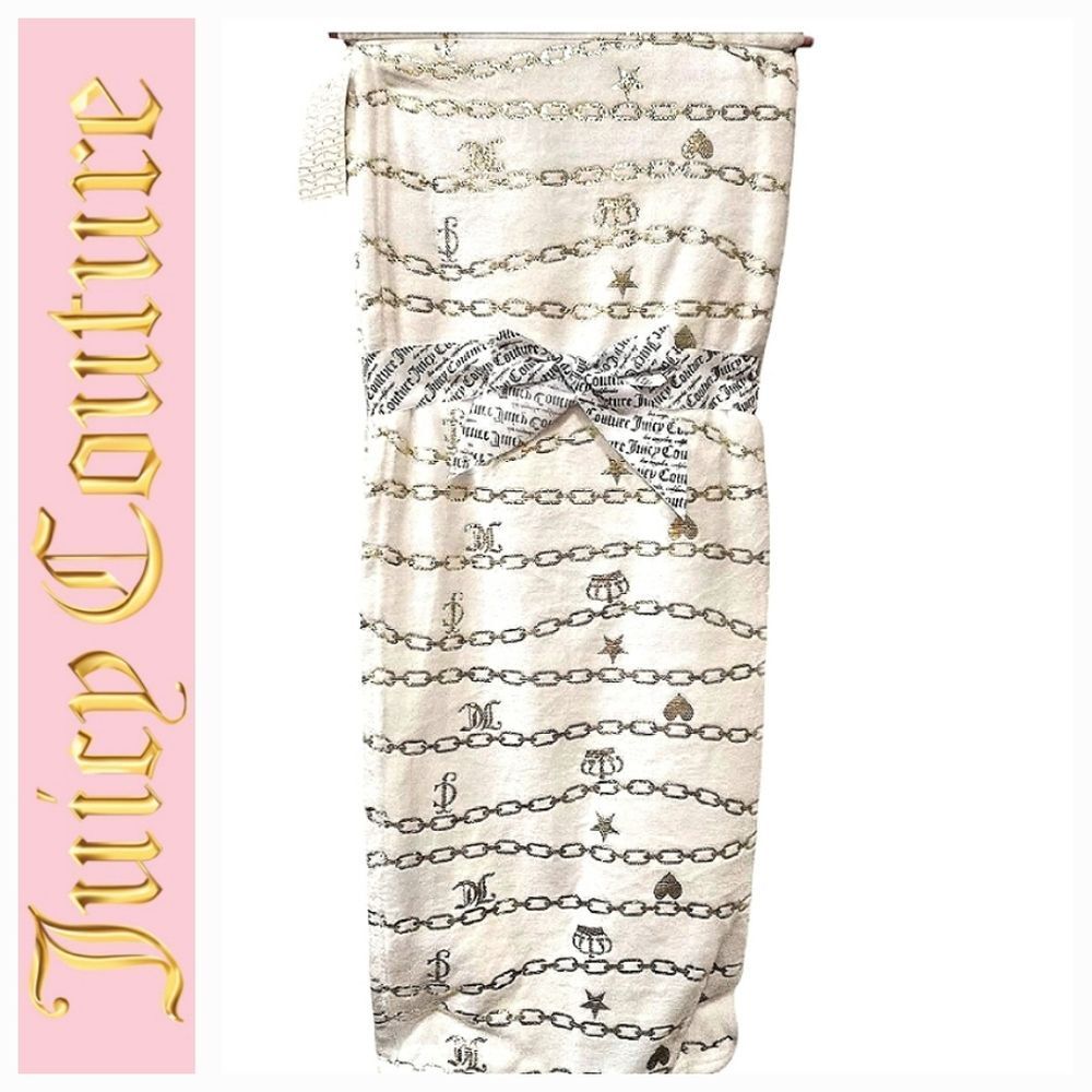 Juicy Couture Home Gold Foil Chain Crown & Hearts Printed Plush‎ Throw Blanket
